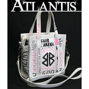 Balenciaga Graffiti Bazaar Shopper Handbag Shoulder Bag White Leather
